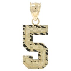 Yellow Gold Etched #5 Pendant - 10k Lucky Number Five Unisex
