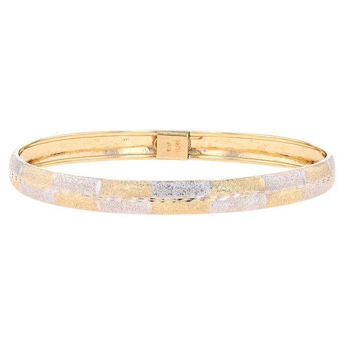 Yellow Gold Etched Checkerboard Bangle Bracelet 7" - 10k Round