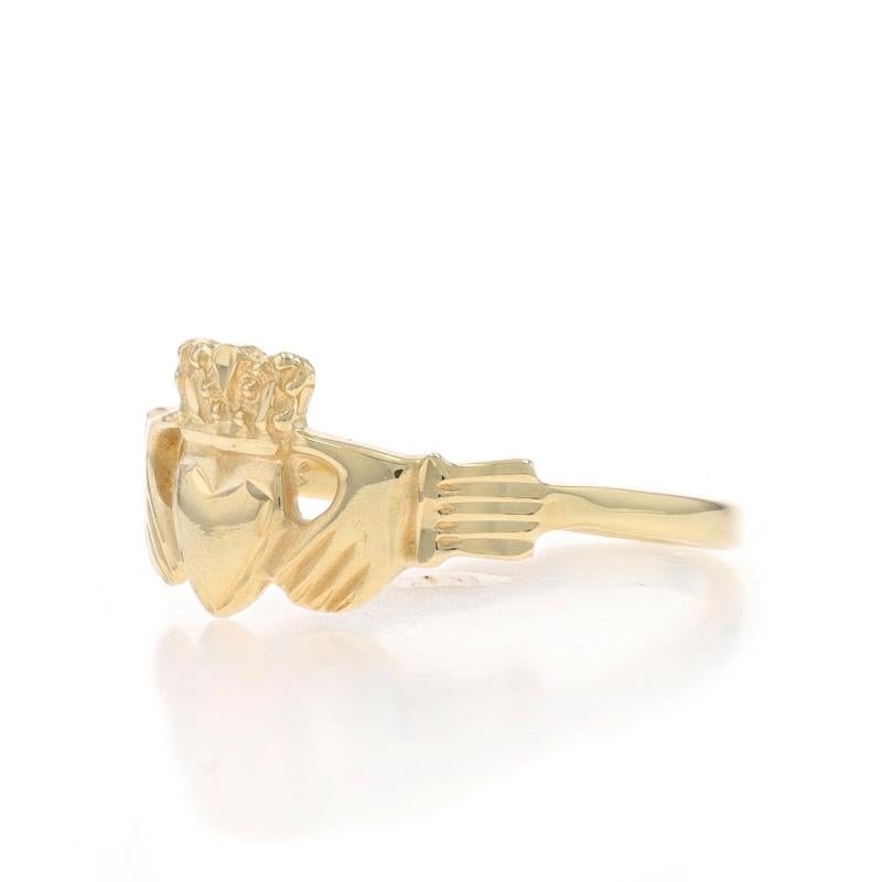 Women's Yellow Gold Etched Claddagh Ring - 14k Friendship Love Marriage