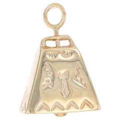 Yellow Gold Etched Cow Bell Pendant - 14k Charm Moves
