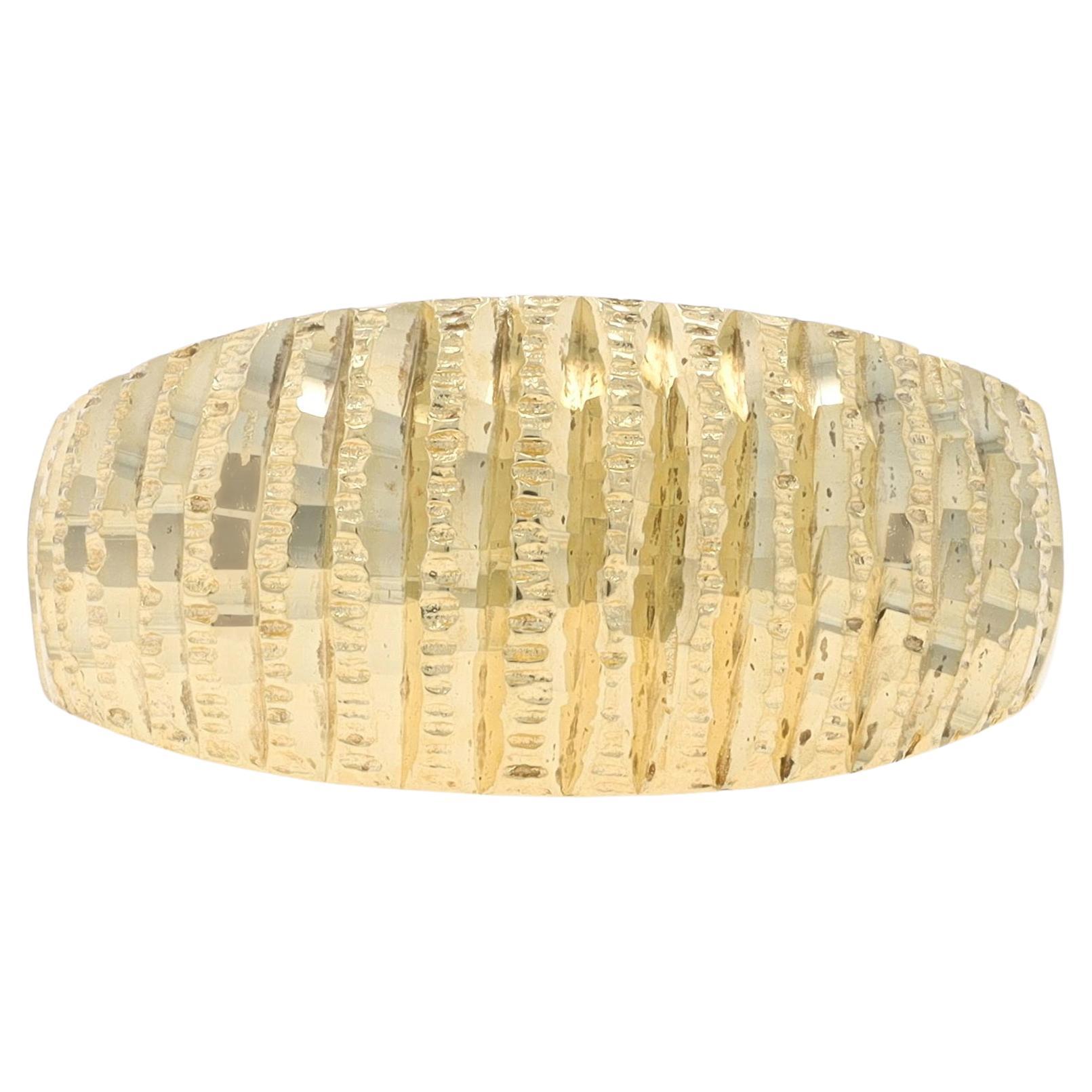 Yellow Gold Etched Dome Statement Band - 14k Ribbed Stripe Ring