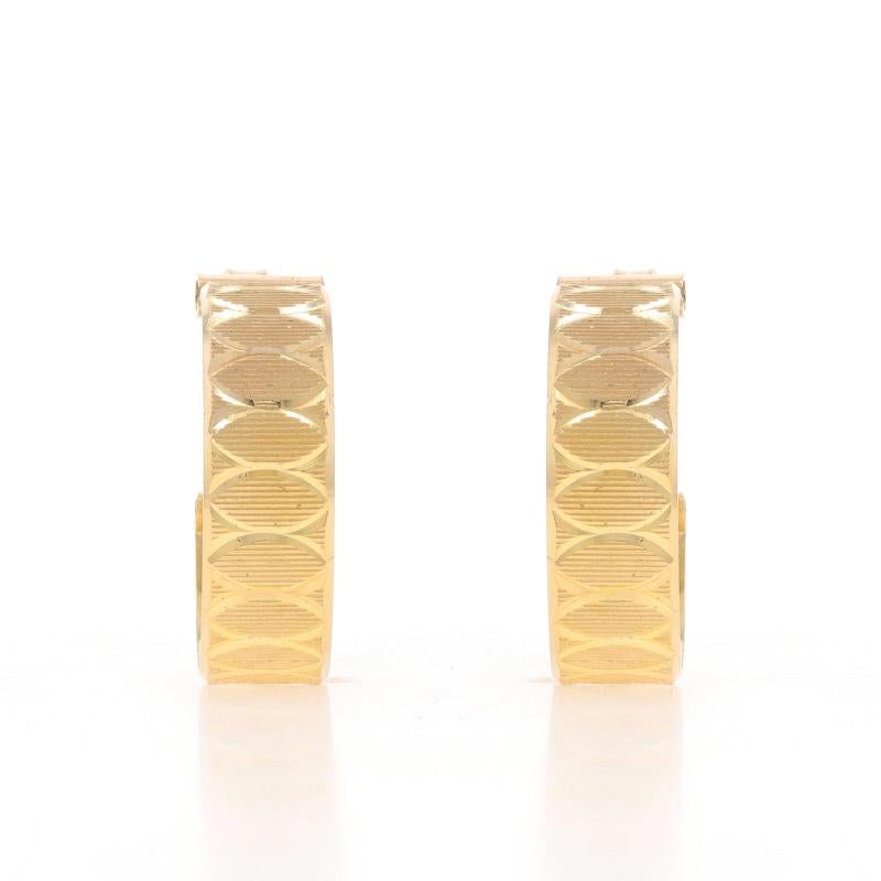 Women's Yellow Gold Etched Half-Hoop Earrings - 14k Pierced For Sale