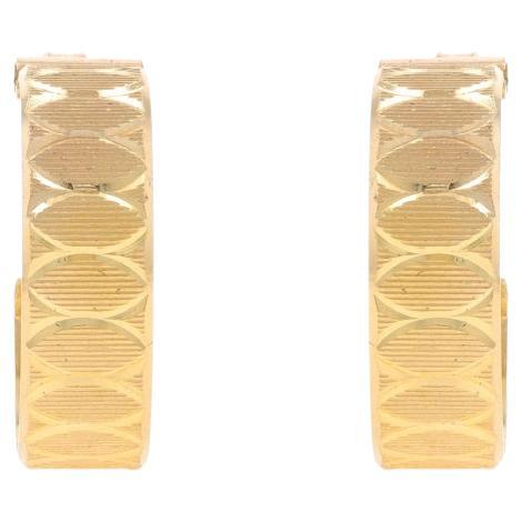 Yellow Gold Etched Half-Hoop Earrings - 14k Pierced For Sale