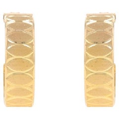 Yellow Gold Etched Half-Hoop Earrings - 14k Pierced