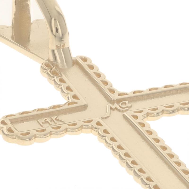 Yellow Gold Etched Scallop Cross Pendant - 14k Faith For Sale 1