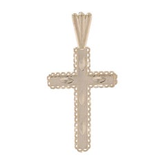 Yellow Gold Etched Scallop Cross Pendant - 14k Faith
