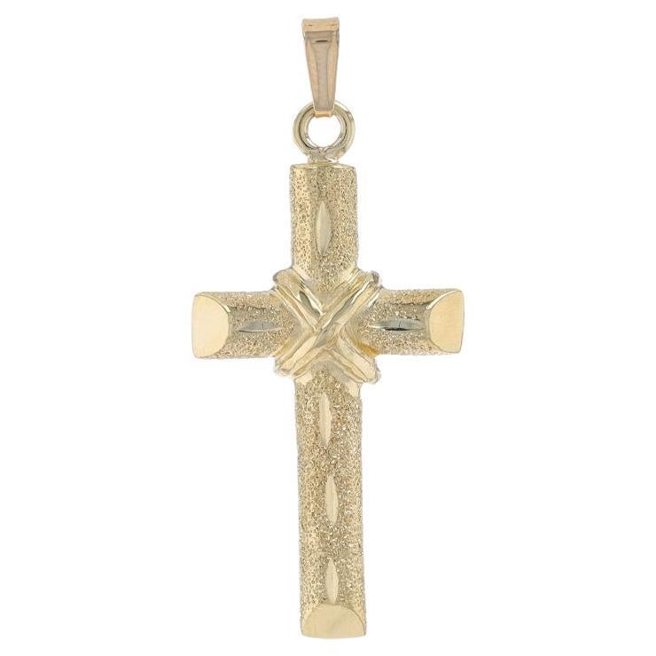 Yellow Gold Etched Stardust Cross Pendant - 14k Faith
