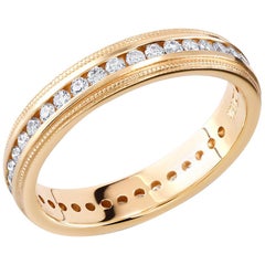 Diamond Set in Yellow Gold Eternity Wedding Band with Double Milgrain Edge