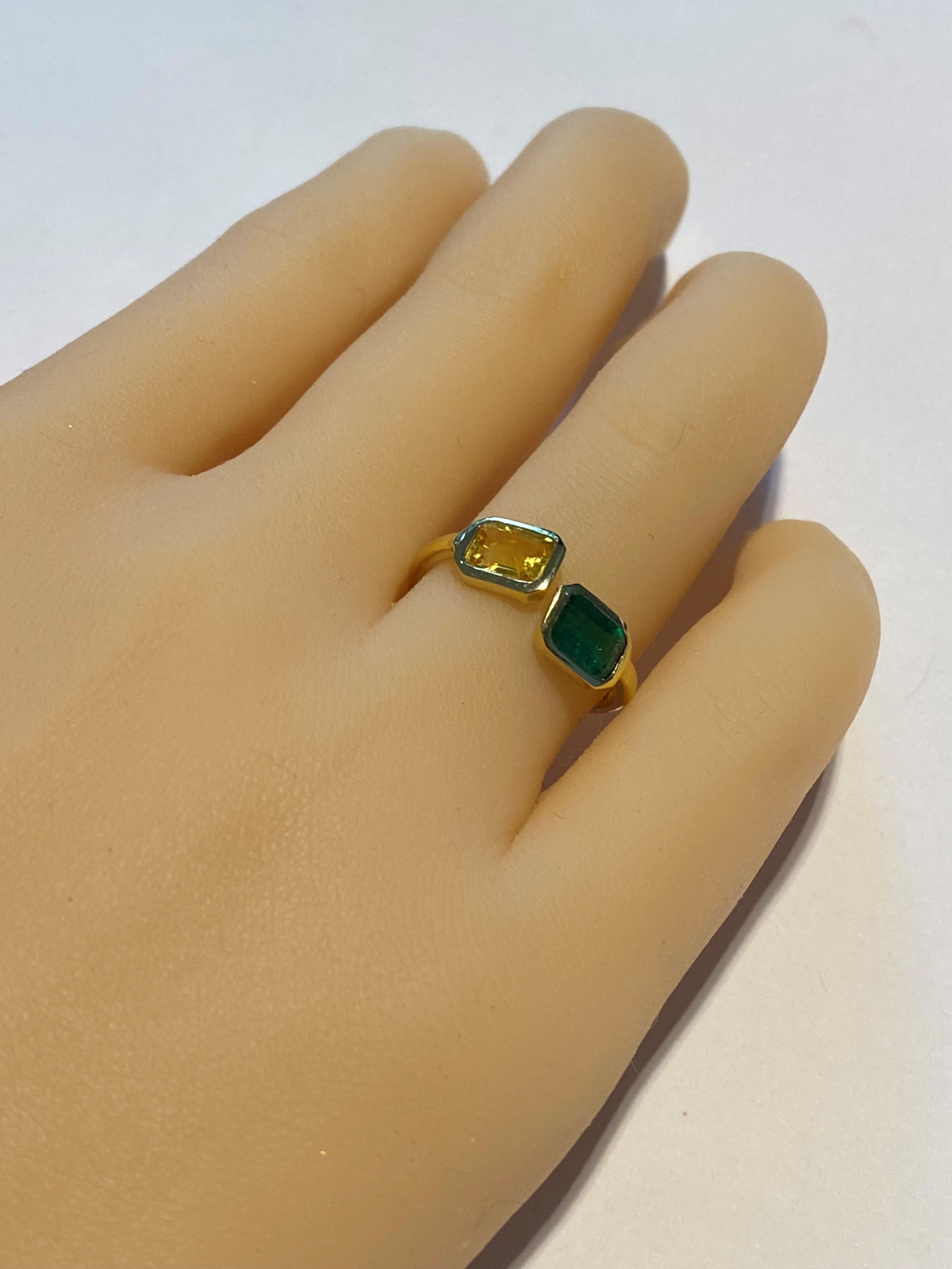 Women's Yellow Gold Facing Open Shank Cocktail Ring with Emerald and Yellow Sapphire