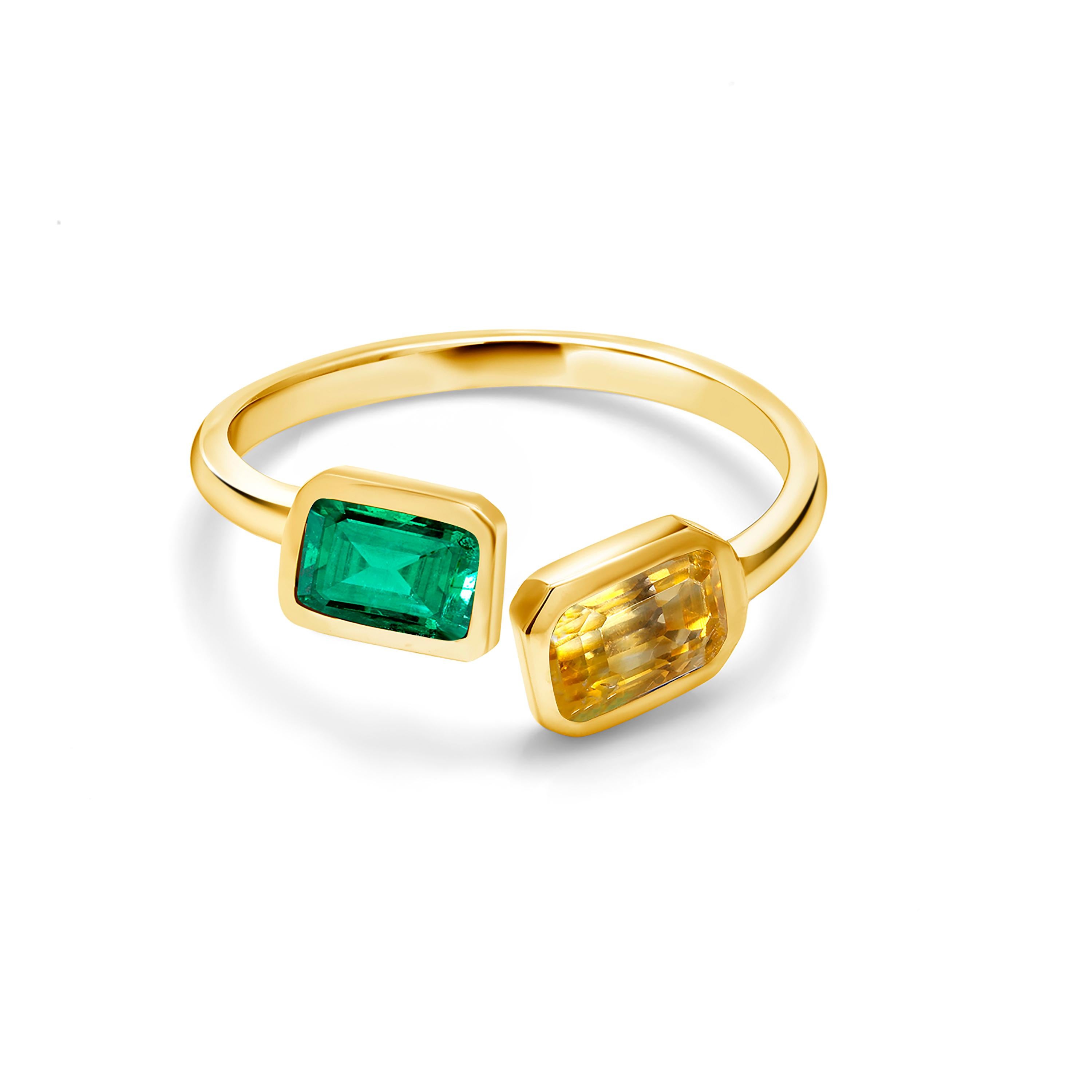 Yellow Gold Facing Open Shank Cocktail Ring with Emerald and Yellow Sapphire 1