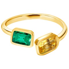 Yellow Gold Facing Open Shank Cocktail Ring with Emerald and Yellow Sapphire