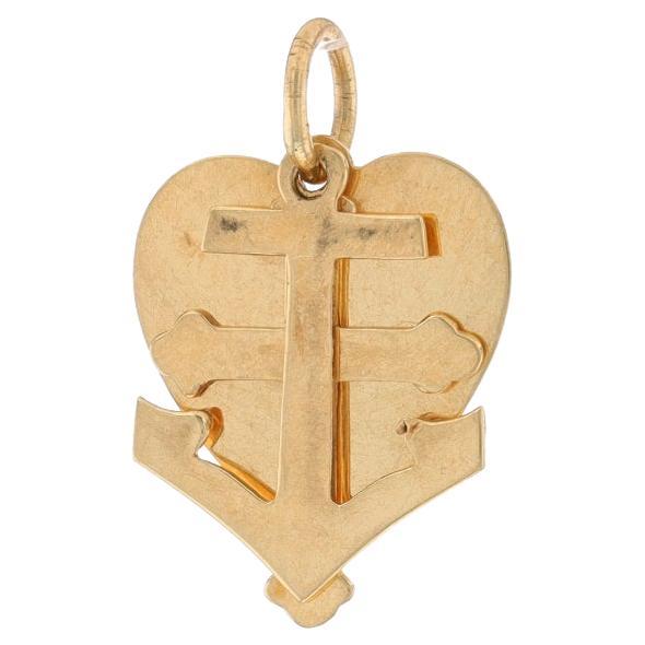 Yellow Gold Faith, Hope, & Love Charm - 14k Cross, Anchor, & Heart Pendant For Sale