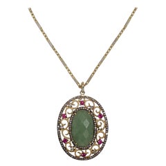 Yellow Gold Fancy Aventurine Necklace with Pink Sapphires & Champagne Diamonds