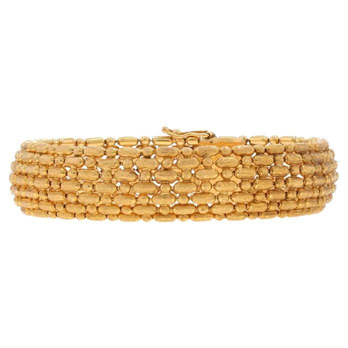 Yellow Gold Fancy Bead Chain Link Bracelet 7 1/2" - 18k For Sale