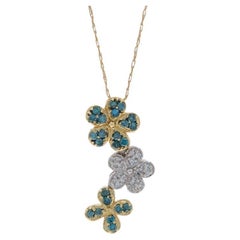 Collana Trio di fiori di diamanti blu in oro giallo da 17" - 10k .25ctw trattato