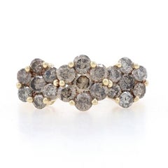 Yellow Gold Fancy Brown Diamond Cluster Halo Ring -10k Round 2.00ctw Three-Stone