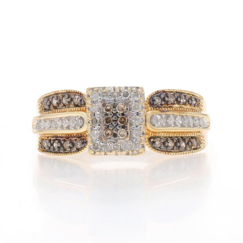 Size: 7
Sizing Fee: Up 2 sizes for $35 or Down 1 size for $25

Metal Content: 10k Yellow Gold & 10k White Gold

Stone Information

Natural Diamonds
Carat(s): .30ctw
Cut: Single
Color: Fancy Brown / G-H
Clarity: SI2 - I1

Total Carats: .30ctw

Style:
