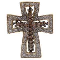Yellow Gold Fancy Brown Diamond Cross Pendant - 14k Round .50ctw Faith Milgrain