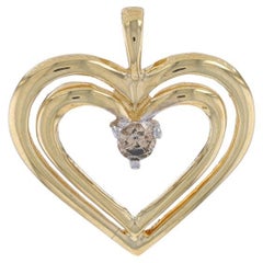 Pendentif solitaire cœur en or jaune avec diamant brun fantaisie - 10k Round .12ct Love