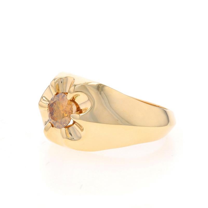 Yellow Gold Fancy Brown Moissanite Men's Ring 10k Rd 1.30ct Knife-Edge Solitaire For Sale 1