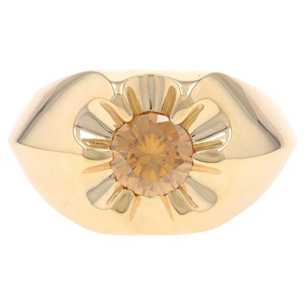 Yellow Gold Fancy Brown Moissanite Men's Ring 10k Rd 1.30ct Knife-Edge Solitaire