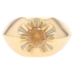Yellow Gold Fancy Brown Moissanite Men's Ring 10k Rd 1.30ct Knife-Edge Solitaire