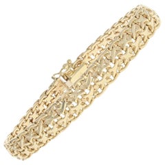 Yellow Gold Fancy Chain Bracelet, 14 Karat Box Clasp, Italy