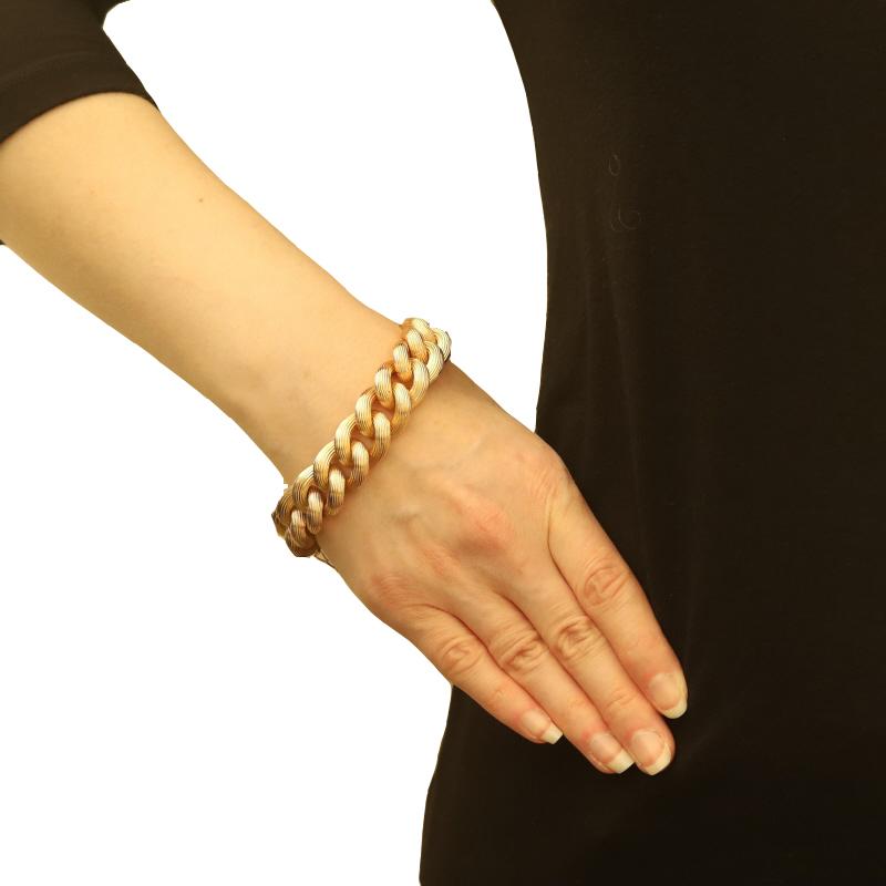 Bracelet à chaîne fantaisie en or jaune côtelé 8 1/4