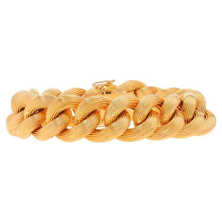 Yellow Gold Fancy Curb Chain Bracelet 8 1/4" - 18k Ribbed