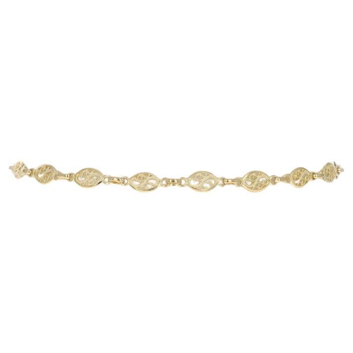 Yellow Gold Fancy Link Chain Ankle Bracelet 9 1/4" - 14k Scroll Anklet Italy