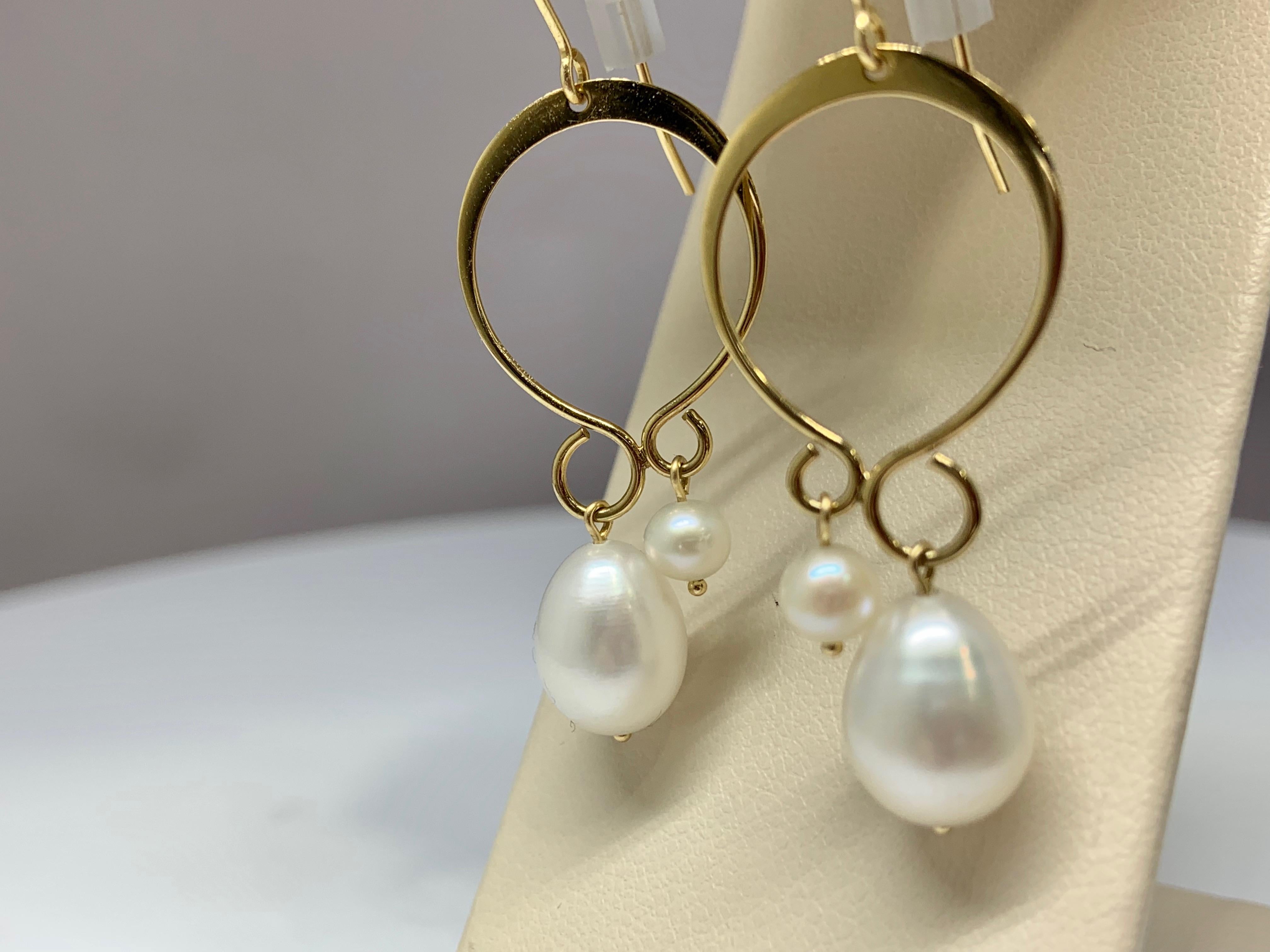 Art Deco Yellow Gold Fancy Staggered Pearl Drop Earrings