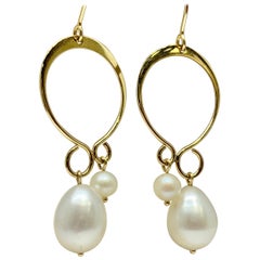 Yellow Gold Fancy Staggered Pearl Drop Earrings Yellow Gold Fancy Staggered Pearl Drop Earrings