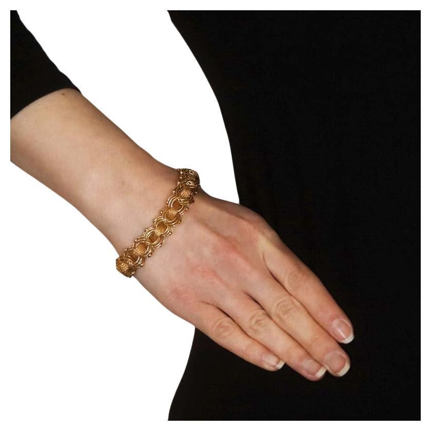 Yellow Gold Fancy Triple Curb Chain Bracelet 7 3/4" - 14k For Sale