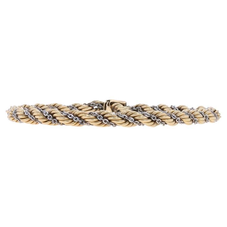 Yellow Gold Fancy Twist Rope & Flat Cable Chain Bracelet 8" - 14k For Sale