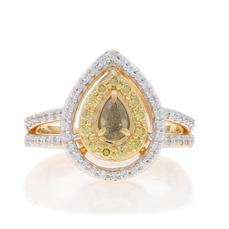 Taille : 5 3/4
Frais de taille : Up&Up pour 50 $ ou Down 3/4 pour 50 $.

Contenu métallique : Or jaune 14k et or blanc 14k

Informations sur les pierres

Diamants naturels
Carat(s) : .45ctw
Taille : Poire et Brilliante ronde
Couleur : jaune