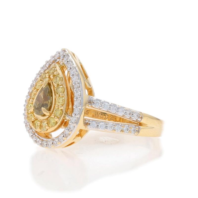 Bague double halo en or jaune avec diamant jaune fantaisie - 14k .72ctw Excellent état - En vente à Greensboro, NC