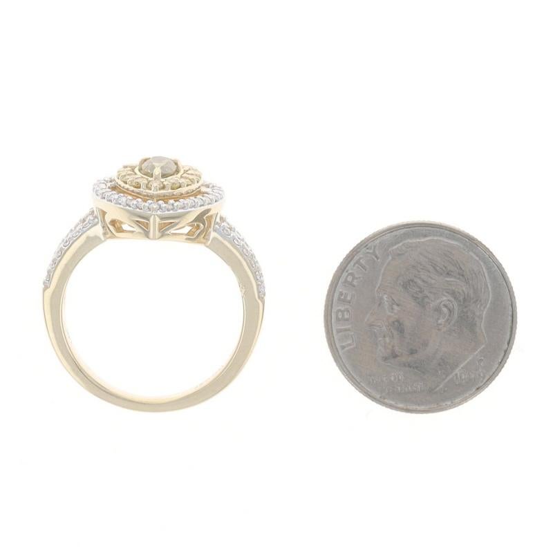Bague double halo en or jaune avec diamant jaune fantaisie - 14k .72ctw en vente 1