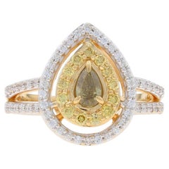 Bague double halo en or jaune avec diamant jaune fantaisie - 14k .72ctw