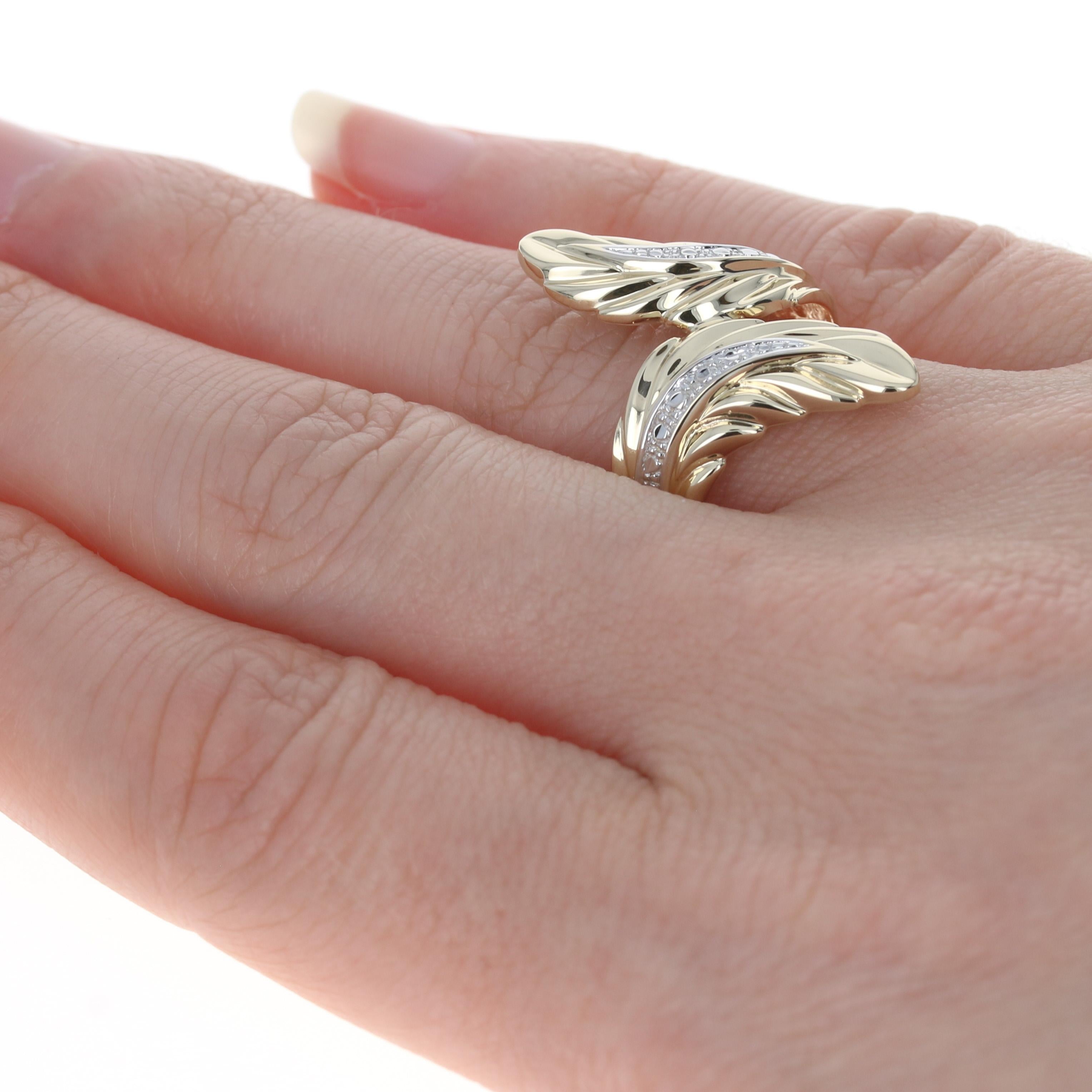 Women's or Men's Yellow Gold Feather Bypass Statement Ring - 10k Textured