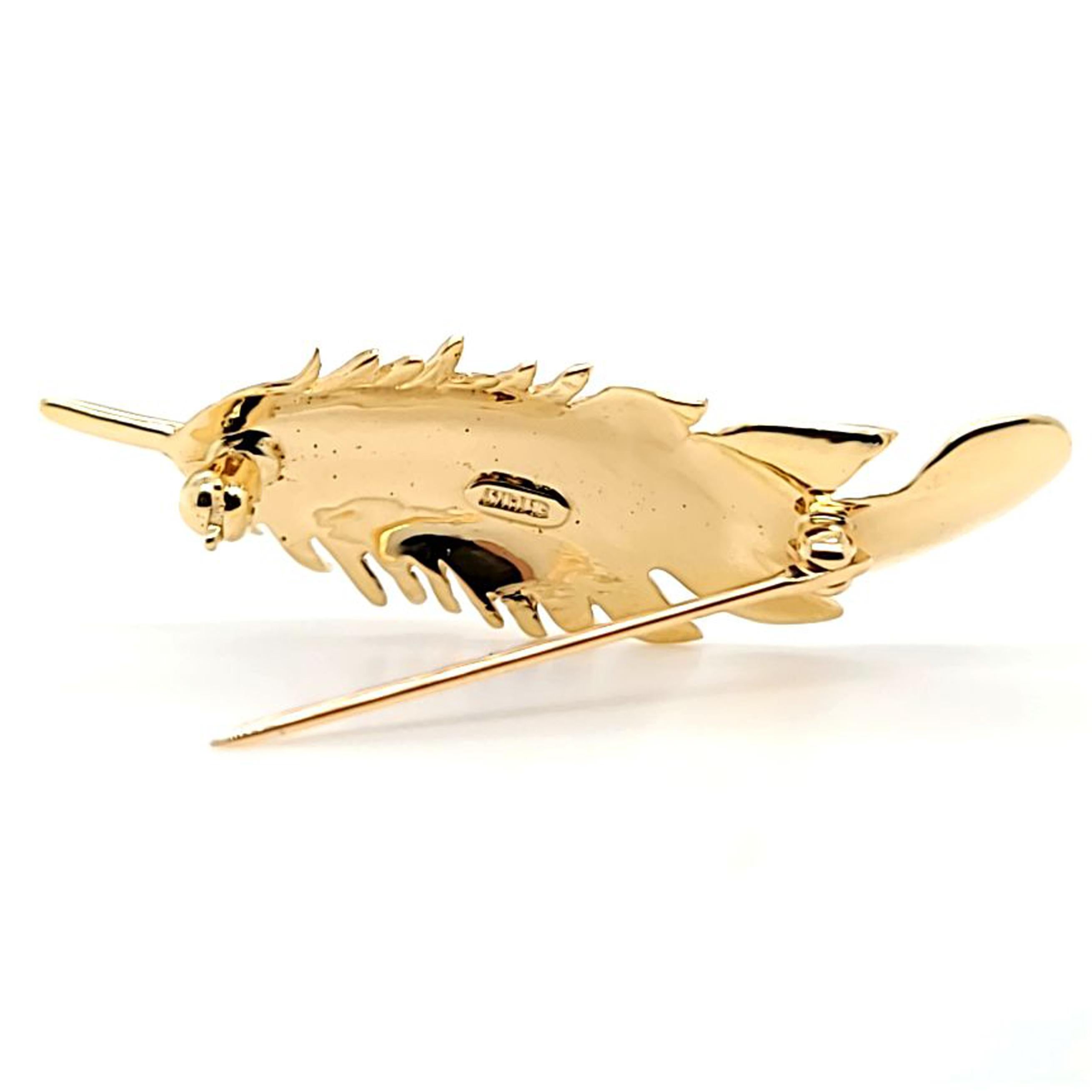 Yellow Gold Feather Pin In Good Condition For Sale In Coral Gables, FL