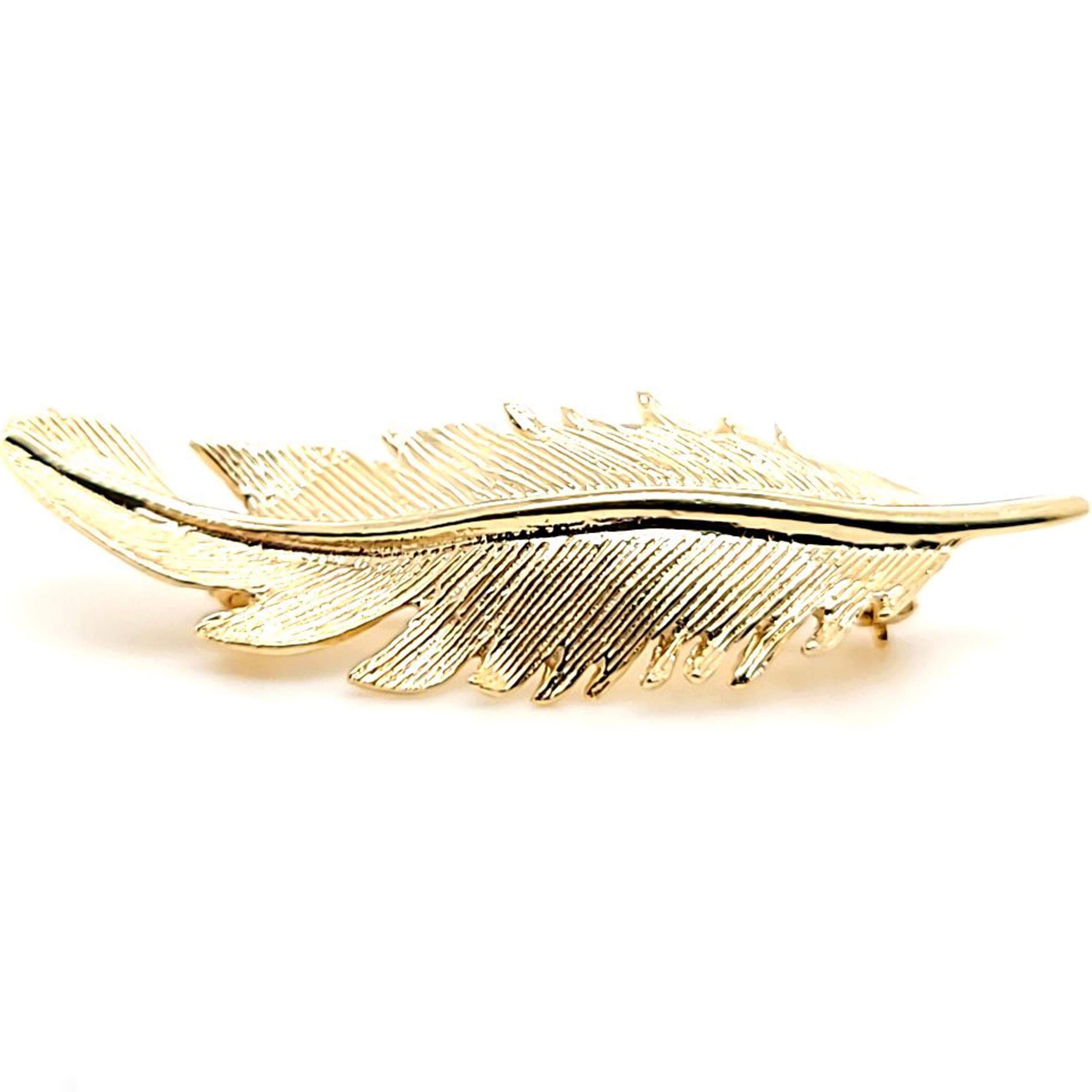 Women's or Men's Yellow Gold Feather Pin For Sale