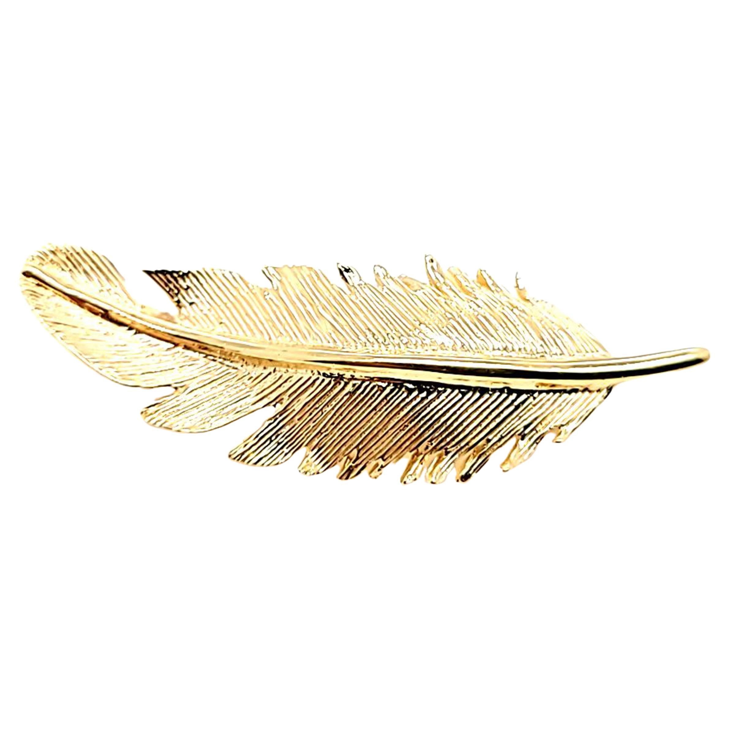 Yellow Gold Feather Pin For Sale