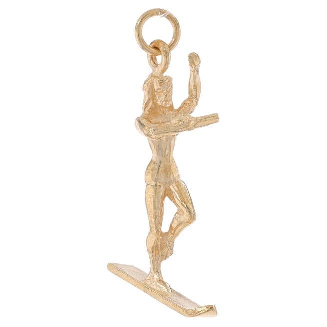 Yellow Gold Female Water Skier Charm - 14k Aquatic Sport Summer Recreation For Sale