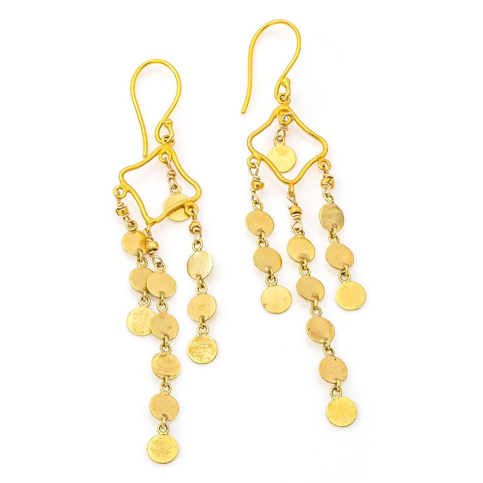 Modernist Yellow Gold Festive Coin Chain Drop Earrings