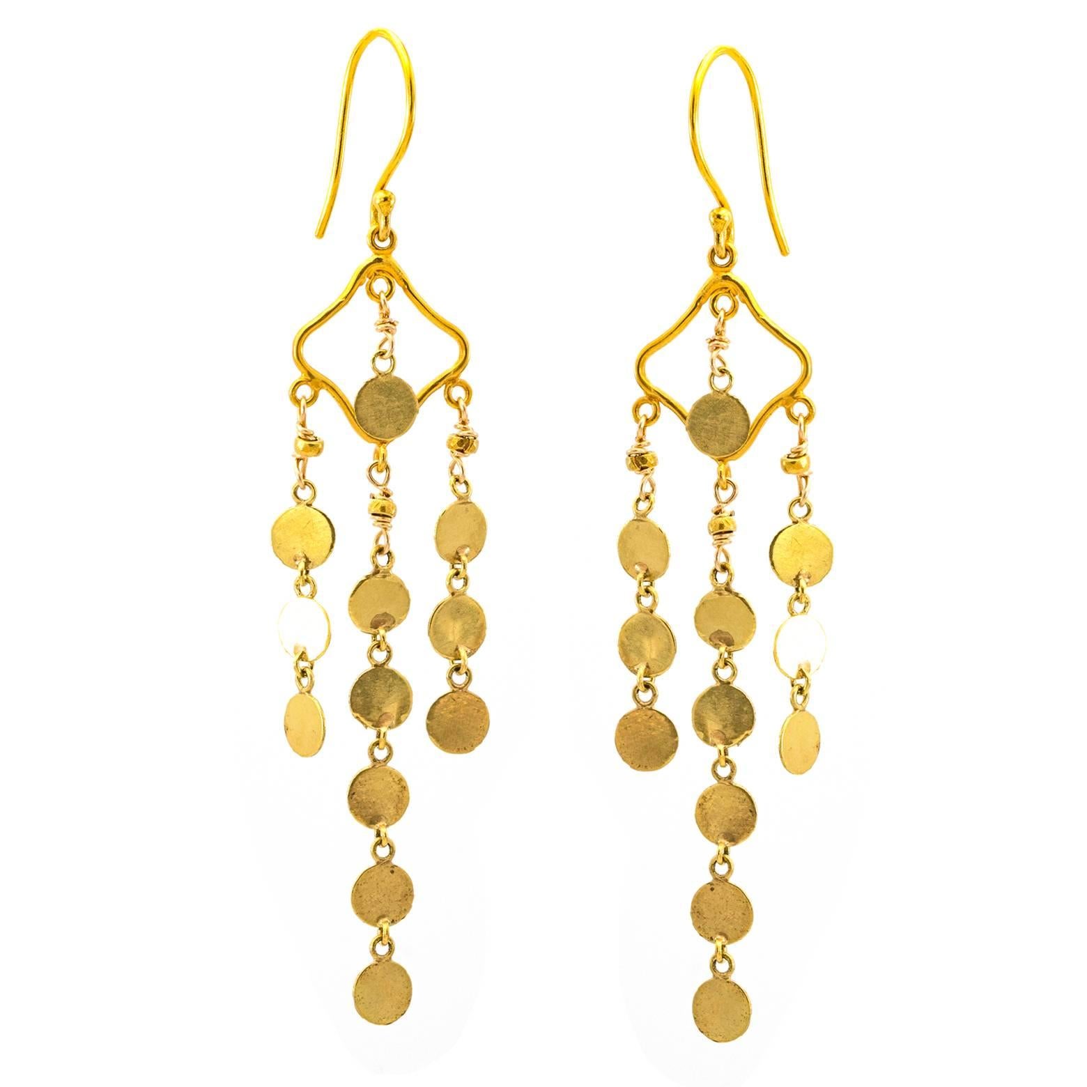 Yellow Gold Festive Coin Chain Drop Earrings