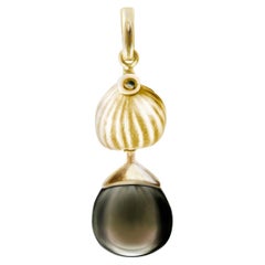 Yellow Gold Fig Necklace Pendant with Smoky Quartz by the Artist