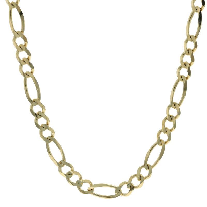 Metal Content: 10k Yellow Gold

Chain Style: Figaro
Necklace Style: Chain
Fastening Type: Lobster Claw Clasp

Measurements

Length: 24