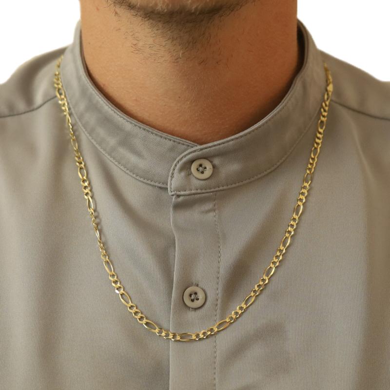 Yellow Gold Figaro Chain Mens Necklace 24