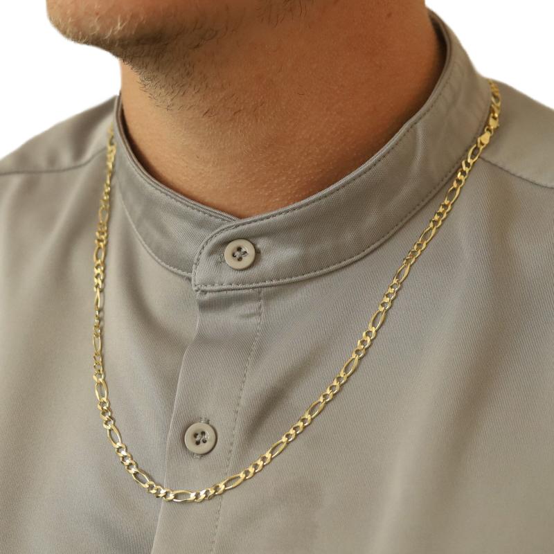 Yellow Gold Figaro Chain Mens Necklace 24