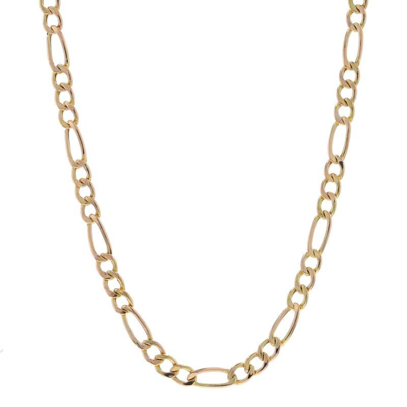Metal Content: 10k Yellow Gold

Chain Style: Figaro
Necklace Style: Chain
Fastening Type: Lobster Claw Clasp

Measurements
Length: 18